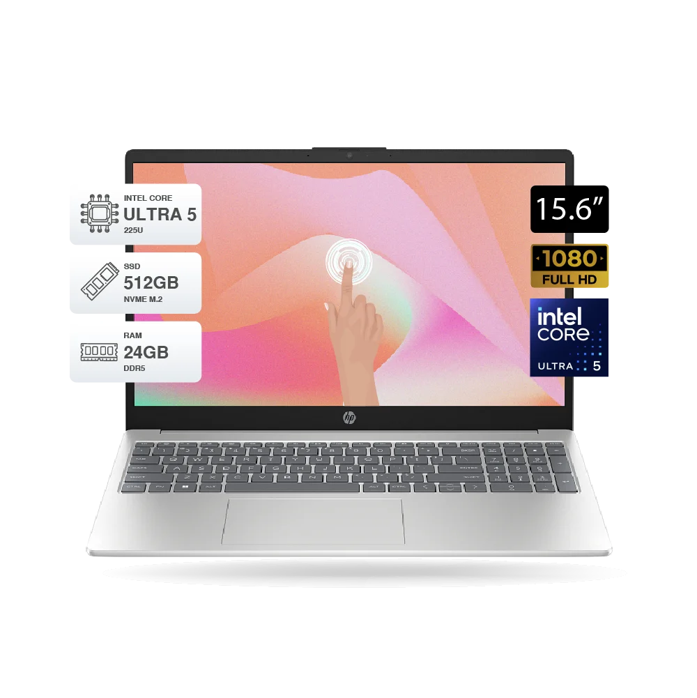 LAPTOP HP 15-fd2369la, Intel Core Ultra 5 225U, 24GB DDR5, SSD 512GB, 15.6 FHD TOUCH