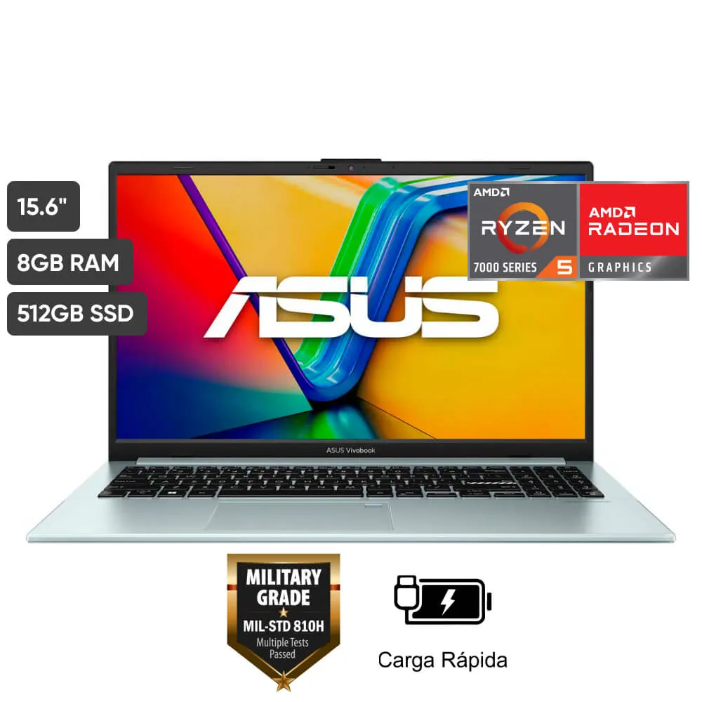 Laptop Asus AMD Ryzen 5 Serie 7000 8GB 512GB SSD Vivobook Go 15.6 W11.