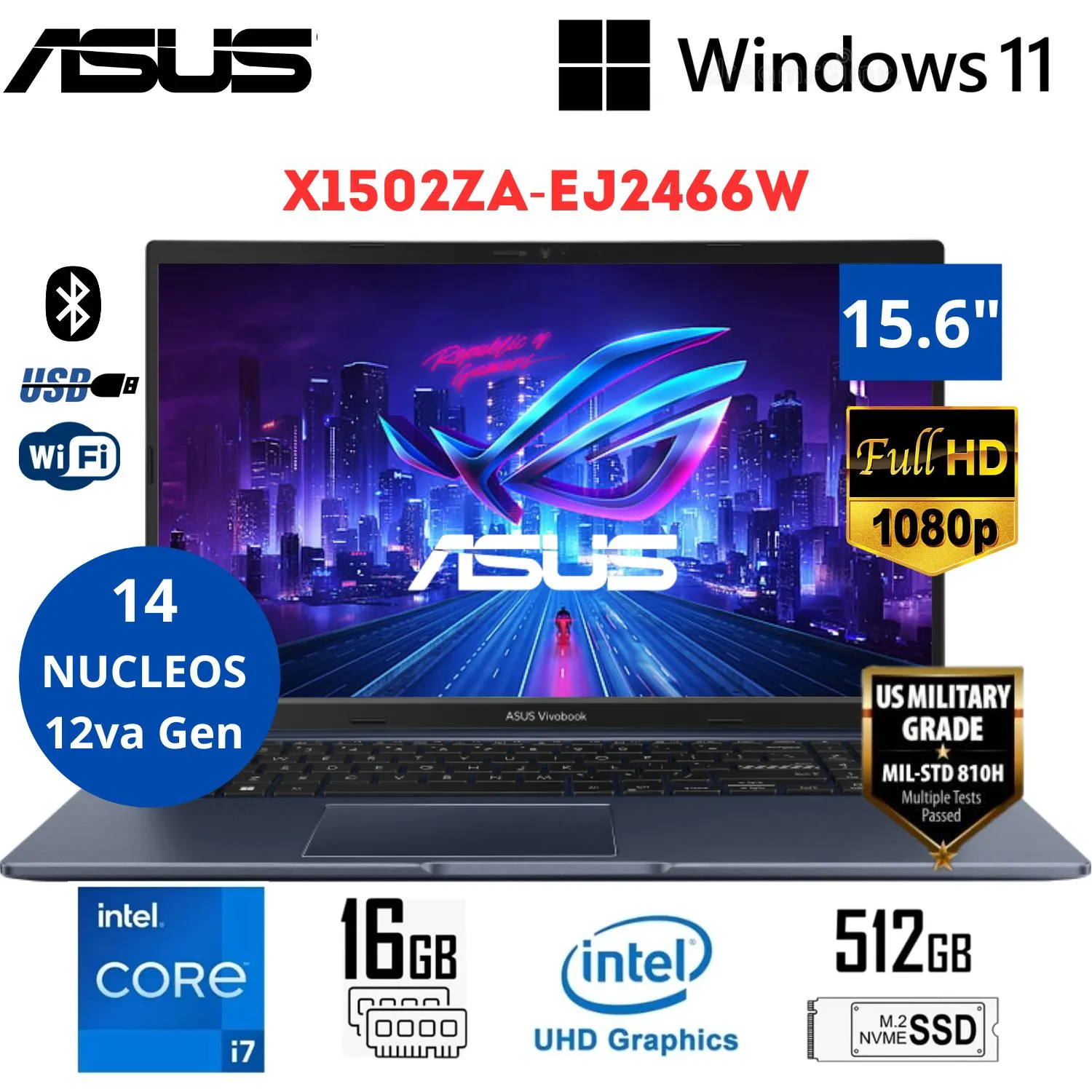 asus  vivobook i7-12700h ram 16gb ssd 512gb 15.6 fhd 