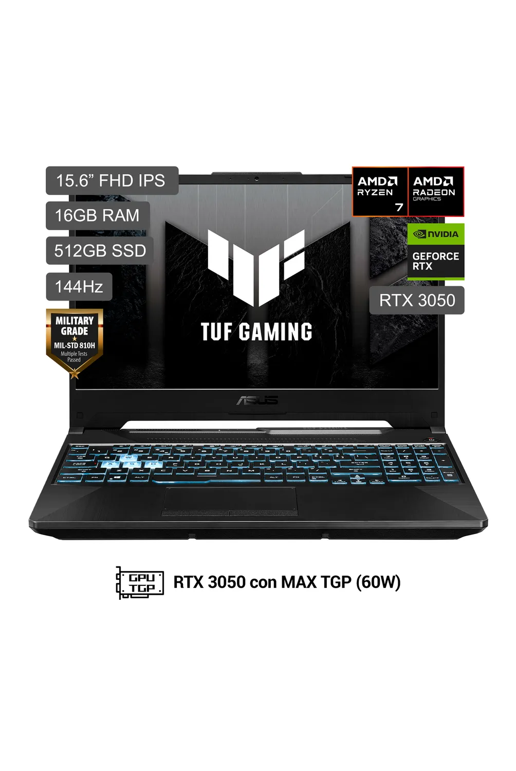 Laptop Asus Tuf Gaming A15 AMD Ryzen 7 170 RTX 3050 16Gb RAM 512 SSD