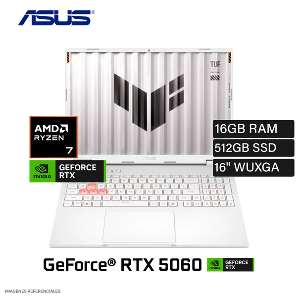 Laptop ASUS TUF A16 FA608MI-TU255 AMD Ryzen 7 260 Ram 16GB Disco 512GB SSD NVIDIA RTX 5060 8GB 16 WUXGA FreeDOS
