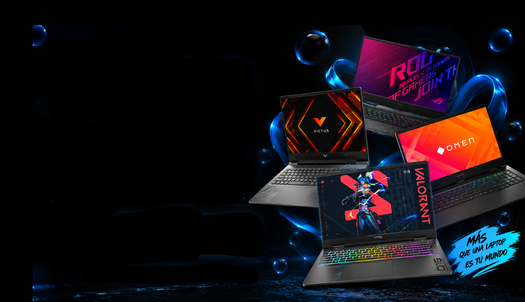 Selección de laptops gamer sobre un fondo oscuro